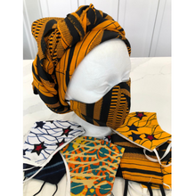 Load image into Gallery viewer, African Print Head Wrap and Mask Sets - multiple designs