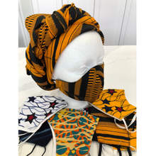 Load image into Gallery viewer, African Print Head Wrap and Mask Sets - multiple designs
